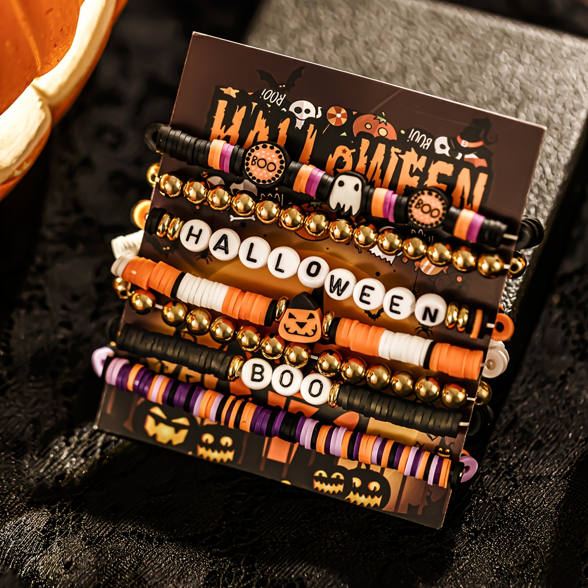 7pcs Halloween Polymer Clay Beaded Bracelet Set